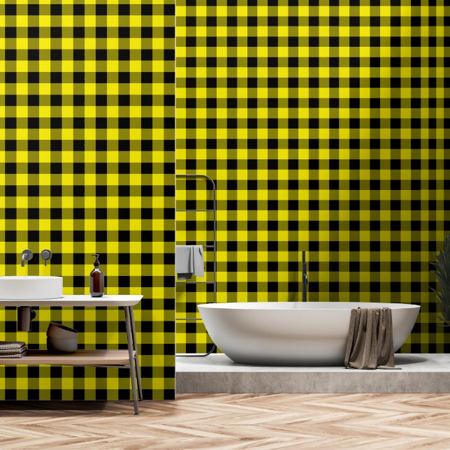 Black and Yellow Plaid Wallpaper (Bathroom)