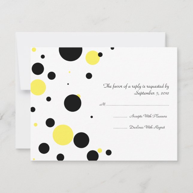 Black and Yellow Polka Dot Wedding RSVP Card (Front)