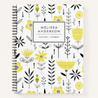 Black and Yellow Scandinavian Floral Pattern
