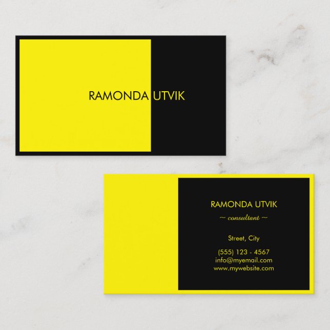 Black and Yellow Simple Modern Business Card (Front/Back)