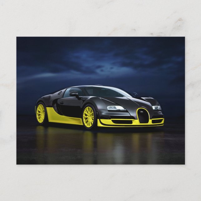 Black and Yellow Sports Car Postcard (Front)