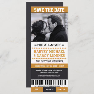 Black and Yellow Sports Ticket Save the Date Invitation