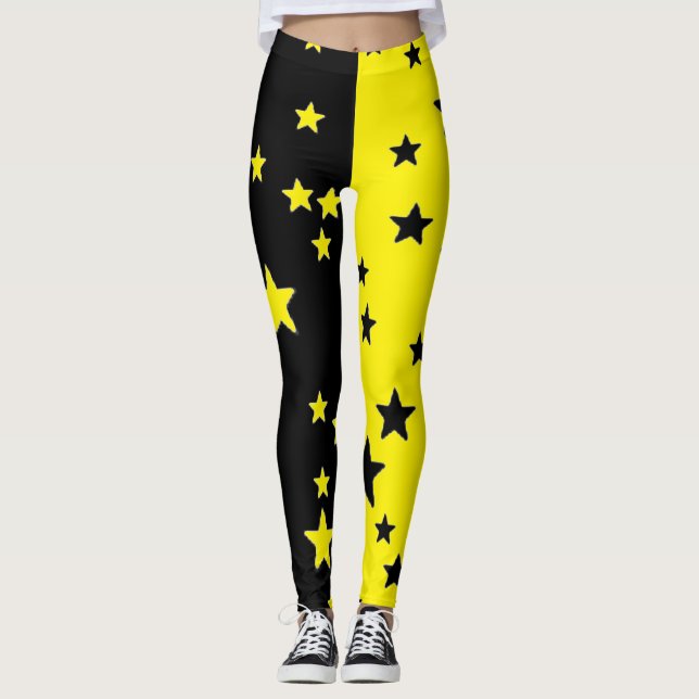 Black And Yellow Star Leggings (Front)