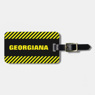 Black and Yellow Stripes + Personalised Name Luggage Tag