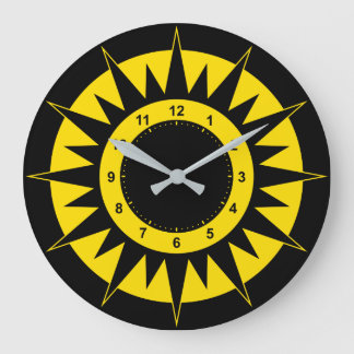 Black and Yellow Sun Large Clock