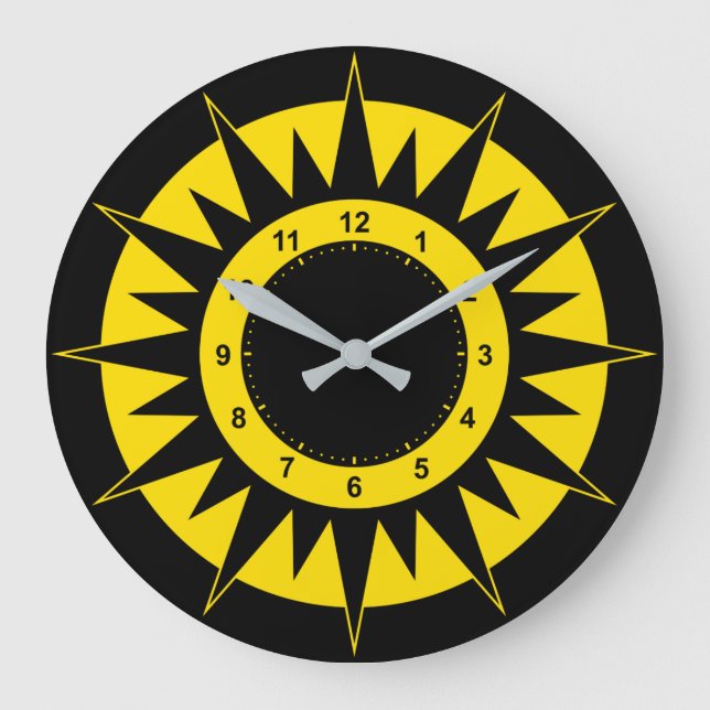 Black and Yellow Sun Large Clock (Front)