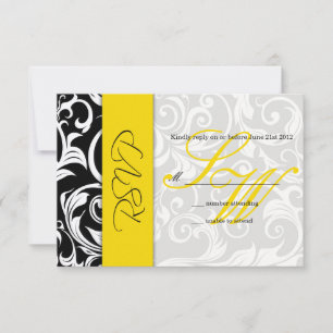Black and Yellow Swirl Wedding RSVP Card
