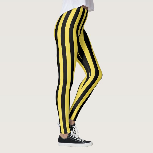 Black And Yellow Vertical Stripe Pattern Leggings (Right)