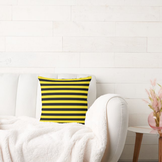 Black and Yellow Vintage Stripes Cushion (Couch)