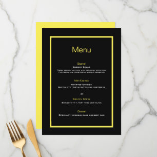 Black and yellow wedding flat menu