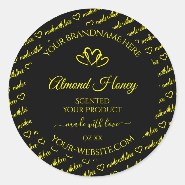 Black and Yellow Word Cloud Product Labels Hearts (Front)