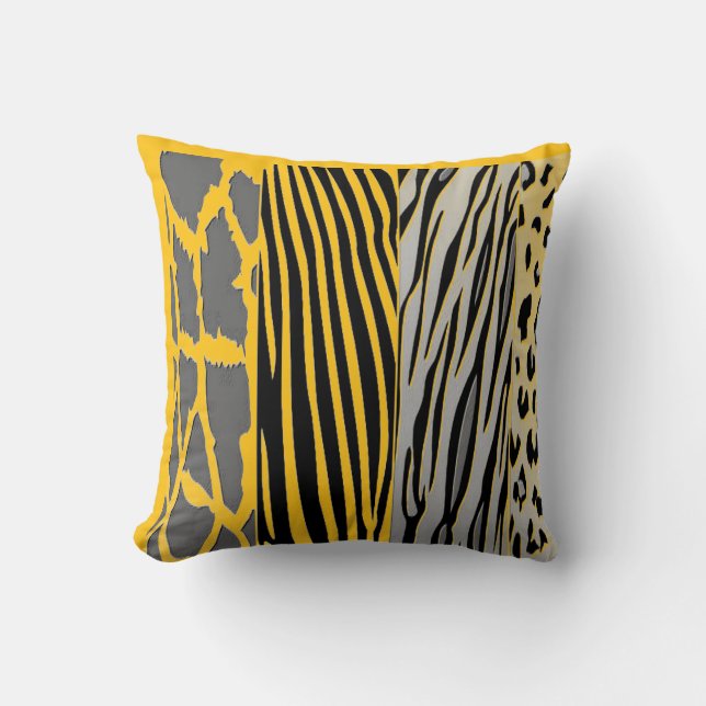 Black And  Yellowi Printed Zebra Stripe Pillow (Front)