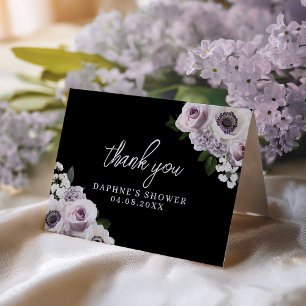 Black Anemone & Purple Floral Bridal Shower Folded Thank You Card