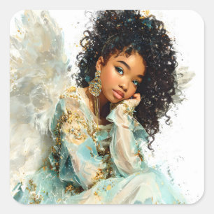 Black Angel Afro American Girl Angelic Symbol Square Sticker