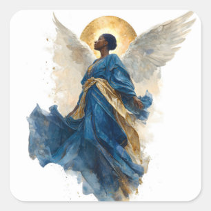 Black Angel Afro American Woman Angelic Symbol Square Sticker
