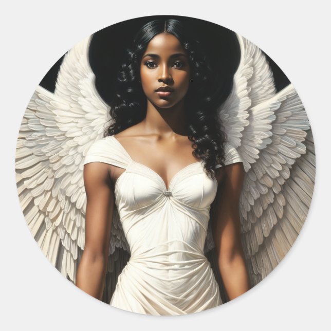 Black Angel Art African American Woman Classic Round Sticker (Front)