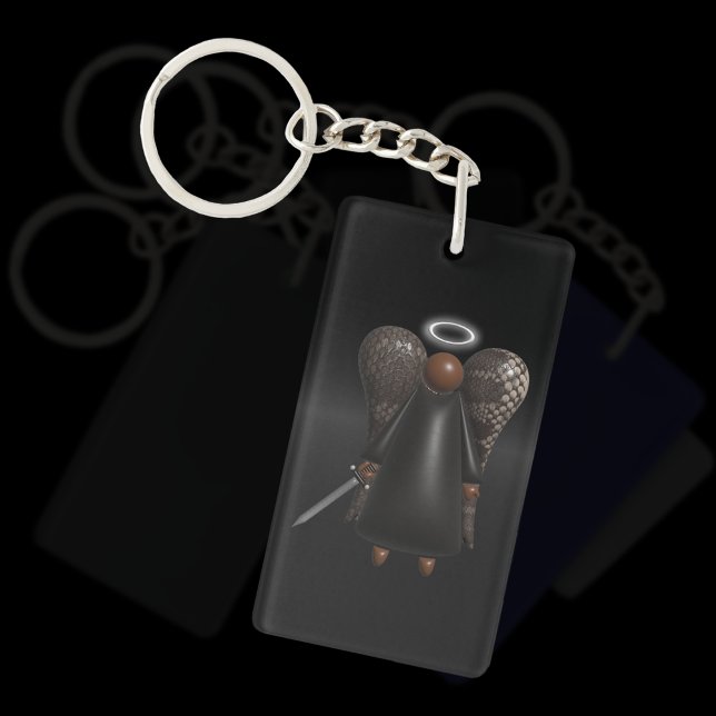 Black Angel, Avenging Angel (double sided) Key Ring (Black Avenging Angel keyring)