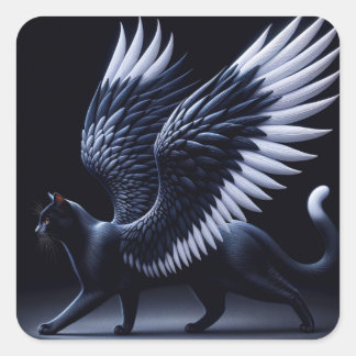 Black Angel Cat  Square Sticker