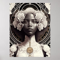 Black Angel Wearing White Roses In Her Hair