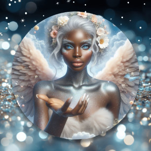 Black Angel with Blue Eyes Classic Round Sticker