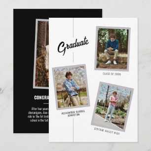 Black Angled Four-Photo Graduation Announcement