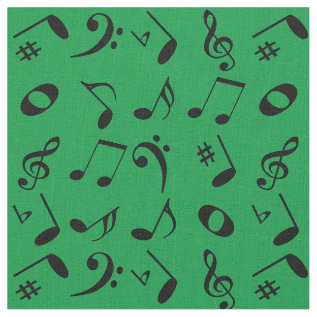 Black Angled Music Notes Pattern on Green Fabric (Close Up)