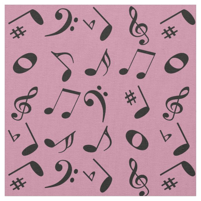 Black Angled Music Notes Pattern on Pink Fabric (Close Up)