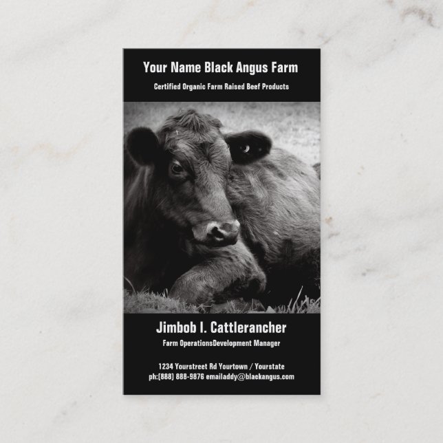 Black Angus  Beef Ranch or Farm Business Business Card (Front)