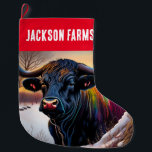 Black Angus Bull Winter Large Christmas Stocking<br><div class="desc">In this colourful modern design,  an Angus bull stands in a scenic snowy landscape.</div>