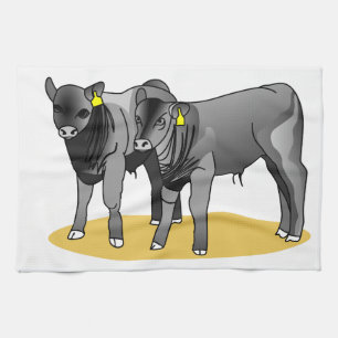 Black Angus Calves Tea Towel