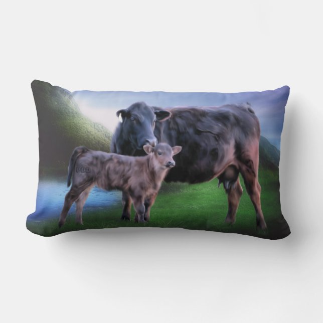 Black Angus Cow and Calf Lumbar Cushion (Front)