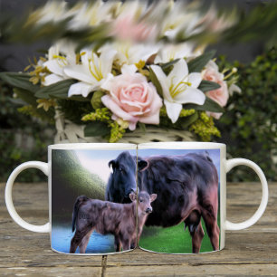 Black Angus Cow Calf Ranch Pasture Farm Art Coffee Mug