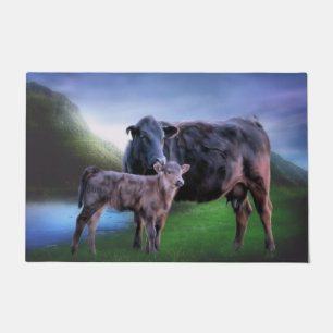 Black Angus Cow Calf Ranch Pasture Farm Art Doormat