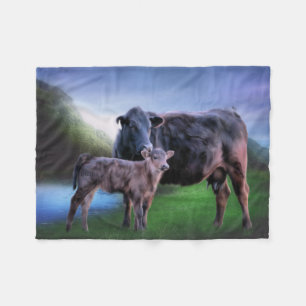 Black Angus Cow Calf Ranch Pasture Farm Art Fleece Blanket