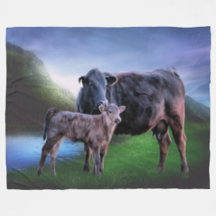 Black Angus Cow Calf Ranch Pasture Farm Art Fleece Blanket