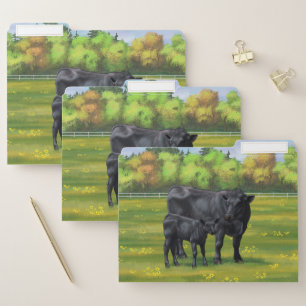Black Angus Cow & Cute Calf in Summer Pasture File Folder