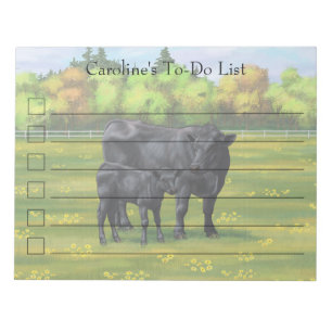 Black Angus Cow & Cute Calf in Summer Pasture Notepad