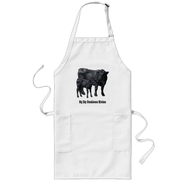 Black Angus Cow & Cute Calf Long Apron (Front)