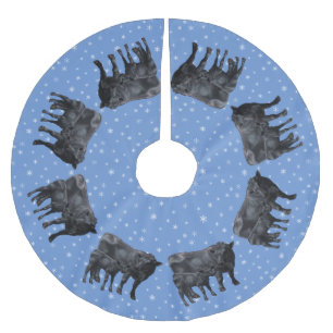 Black Angus Cow & Cute Calf Snowflakes Brushed Polyester Tree Skirt