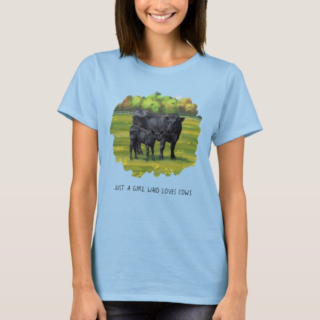 Black Angus Cow & Cute Calf T-Shirt (Front)