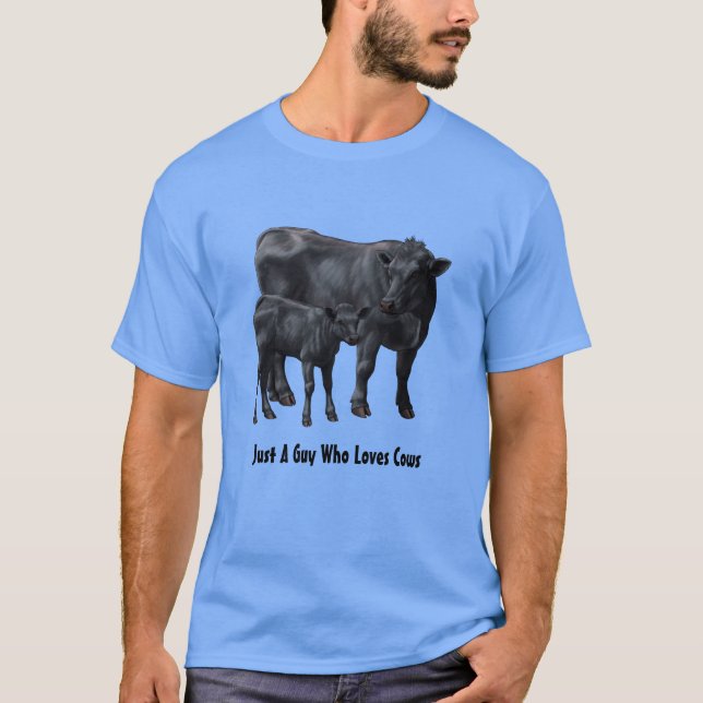 Black Angus Cow & Cute Calf T-Shirt (Front)