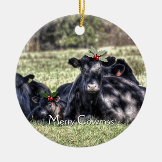 Black Angus Cows Christmas Ornaments (Front)