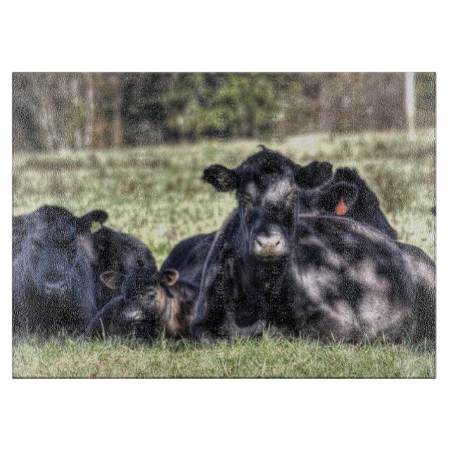 Black Angus Cows in Pasture Cutting Board (Front)