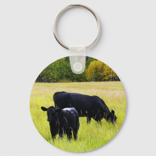 Black Angus Pair in Field Key Ring
