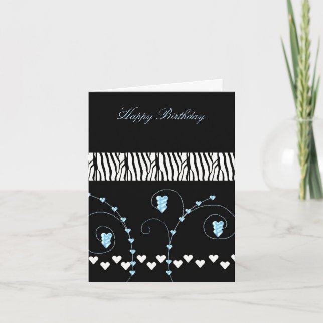 Black Animal Pattern Hearts Birthday Card (Front)