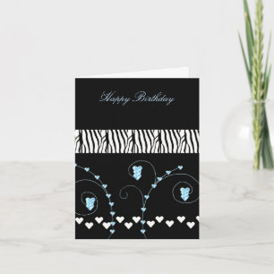 Black Animal Pattern Hearts Birthday Card