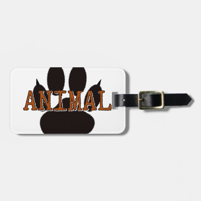 Black Animal Paw Print Luggage Tag (Front Horizontal)
