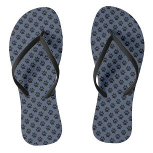 Black Animal Paw Prints on Blue Jeans Blue Jandals
