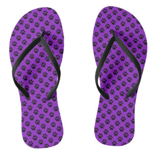 Black Animal Paw Prints on Purple Jandals