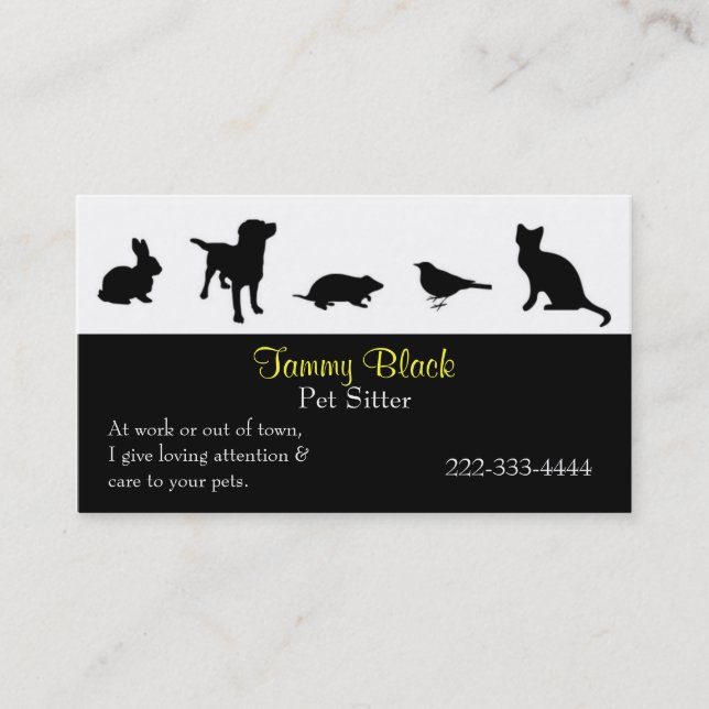 Black Animal Silhouettes Pet Care Business Card (Front)